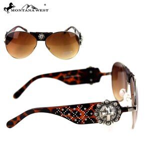 Montana West Sunglasses Metal Cross Aviator SGS-3704 LP - Brown UV400 White Case